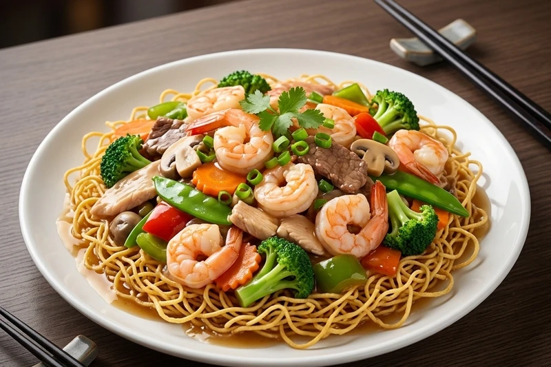 Cantonese chow mein noodles at Mayflower in Winnipeg, MB