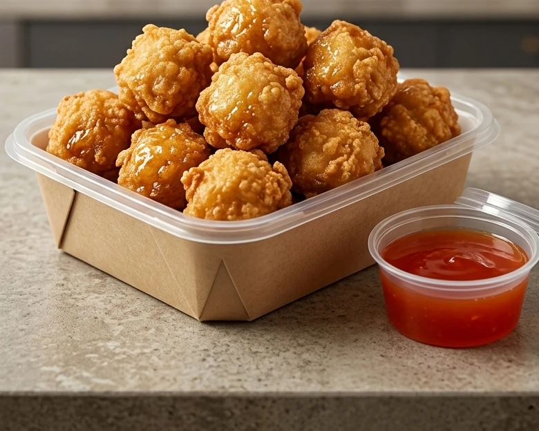 Chinese chicken balls with dipping sauce at Mayflower in Winnipeg, MB
